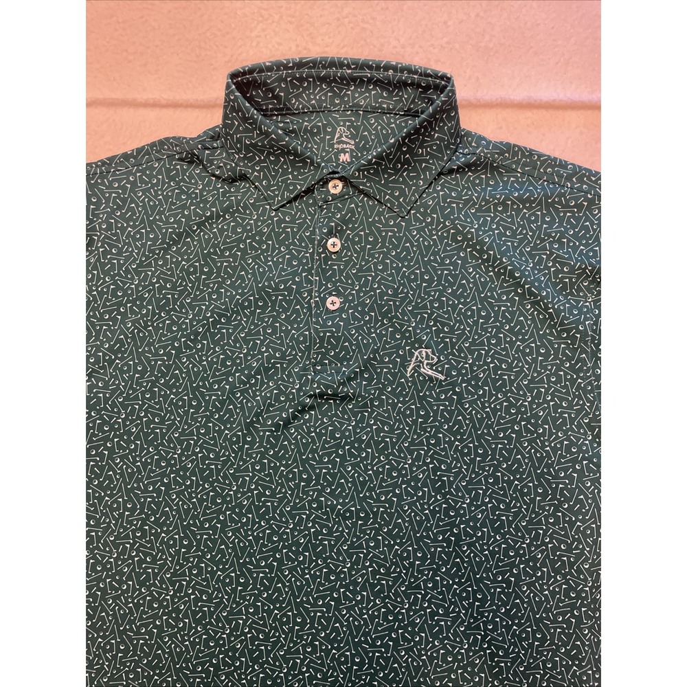 Rhoback Performance Polo The Mulligan Mens Size M Fairway Green Golf Print Pins